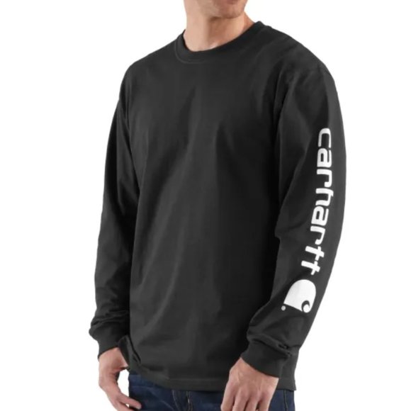 Carhartt Other - Carhartt Long Sleeve Black T-Shirt Men's Signature Logo 2XL Crew Neck Loose Fit